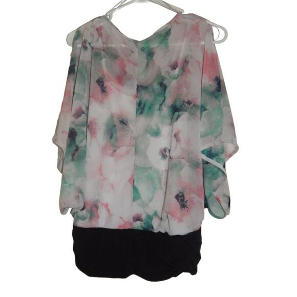 JENNIFER LOPEZ women's x-small pastel floral cold shoulder flowy shirt blouse - Picture 10 of 12